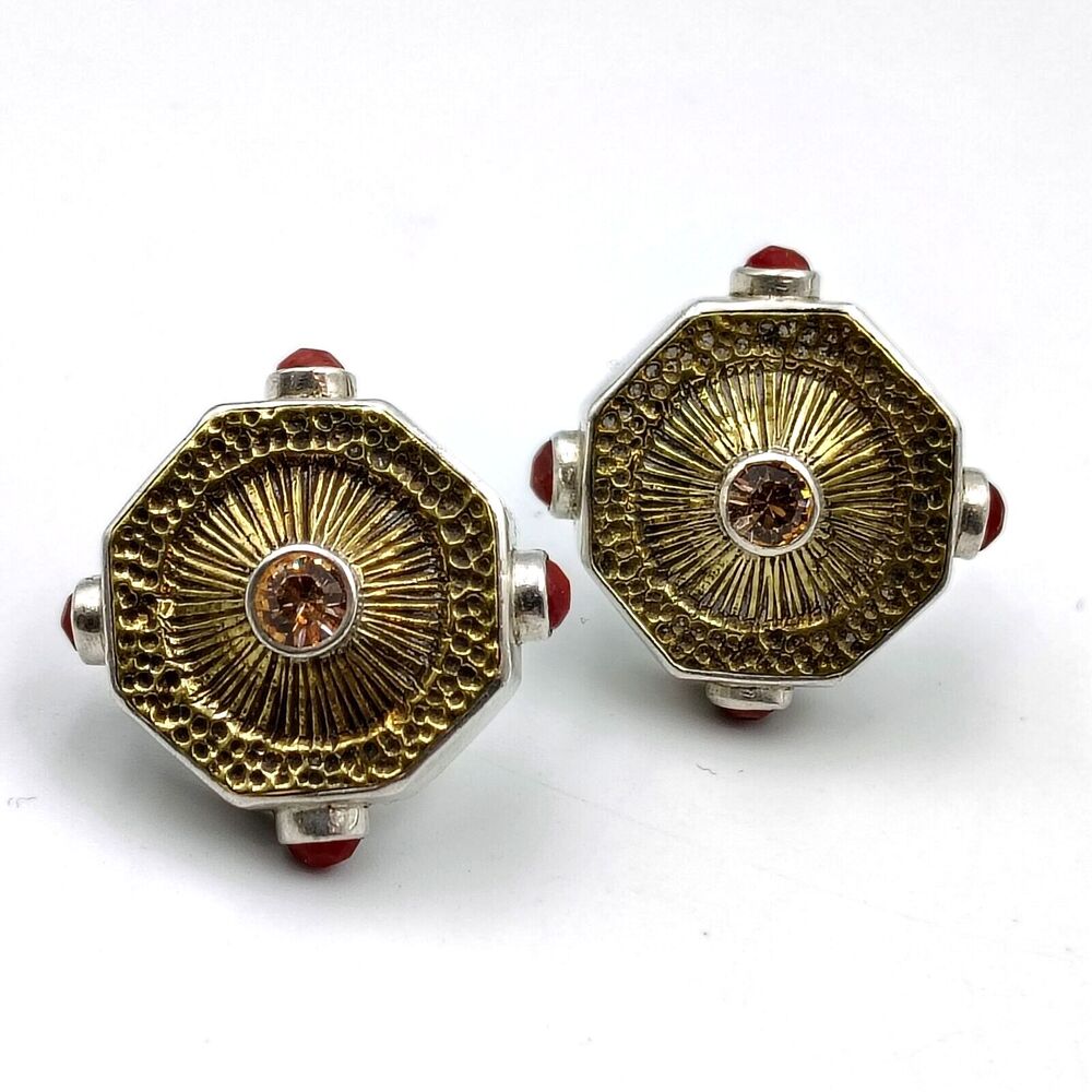 Mars & Valentine Echo Of The Dreamer Sterling 925 Gemstone Two Tone Earrings